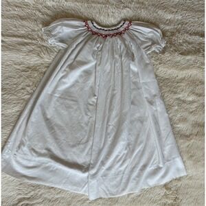 Miss 3 Tree Togs Girls White Smocked Dress Red‎ Blue Embroidery Size 5 USA Made